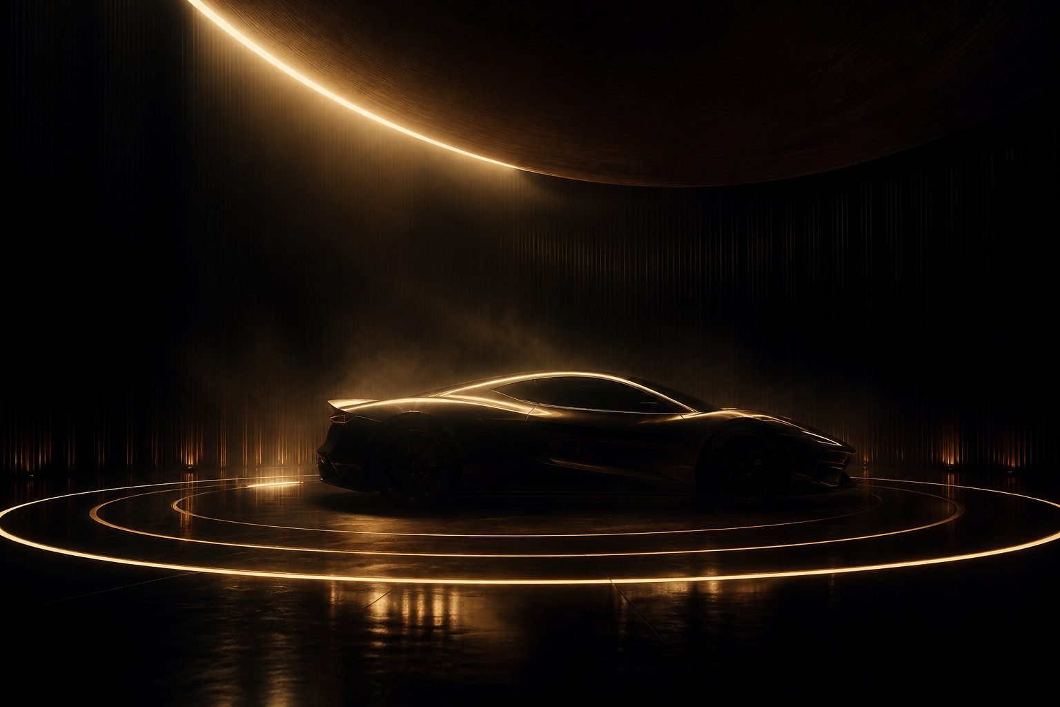 Concept render: automotive brand reveal in golden light
